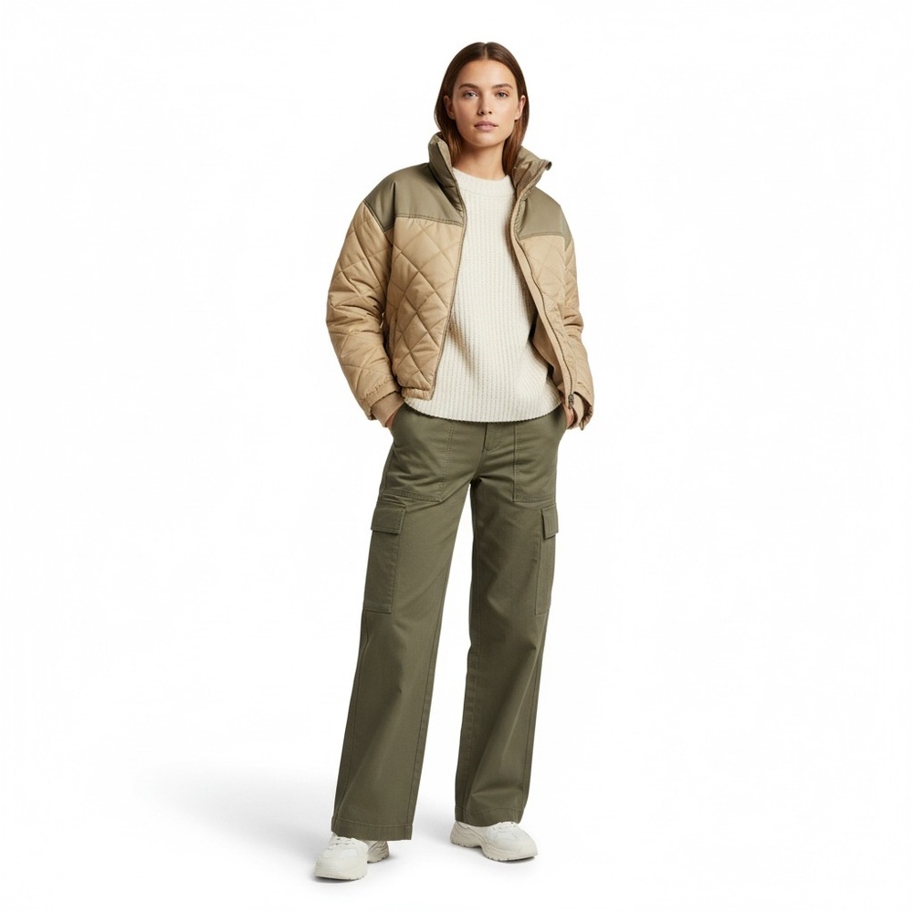 WeWoreWhat Quilted Puffer Jacket Muted Sage Beige Women’s Medium NWT $168 MSRP